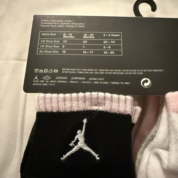 NIKE JORDAN Girls Socks Baby Newborn Ankle Lightweight 6 Pair Size 6-12 Months - Picture 6 of 6